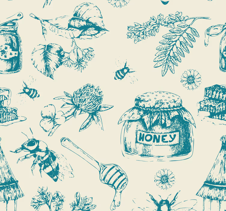 Honey turquoise pattern kitchen roller blind - TenStickers