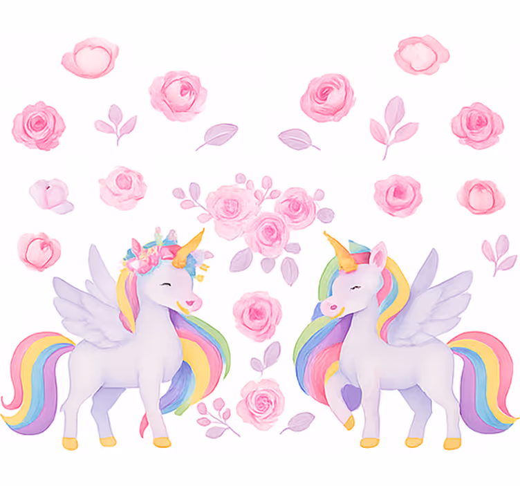 Pink unicorn and flowers children room roller blind - TenStickers