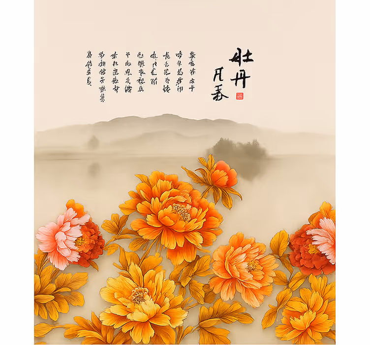 Peony landscape art living room roller blind - TenStickers