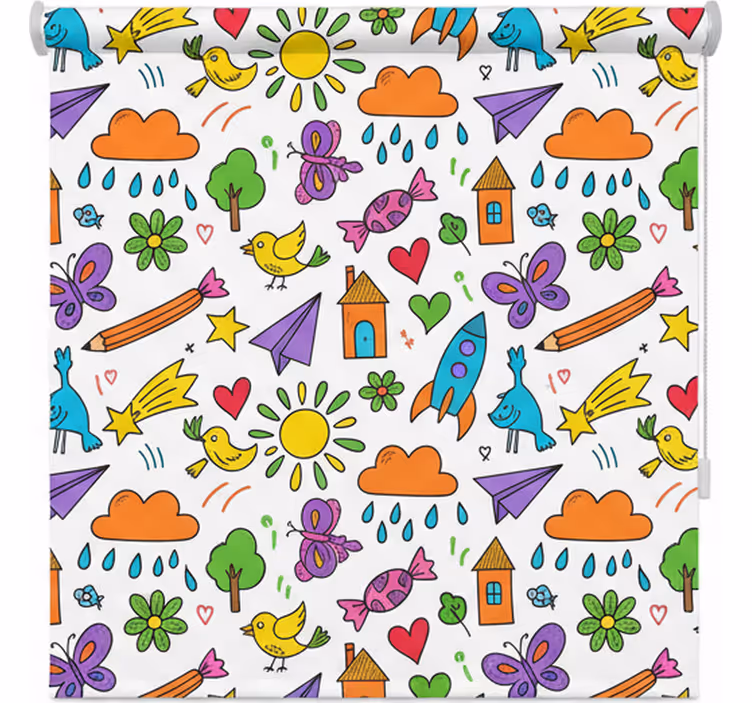 Scandinavian roller blind with whimsical doodle print - TenStickers