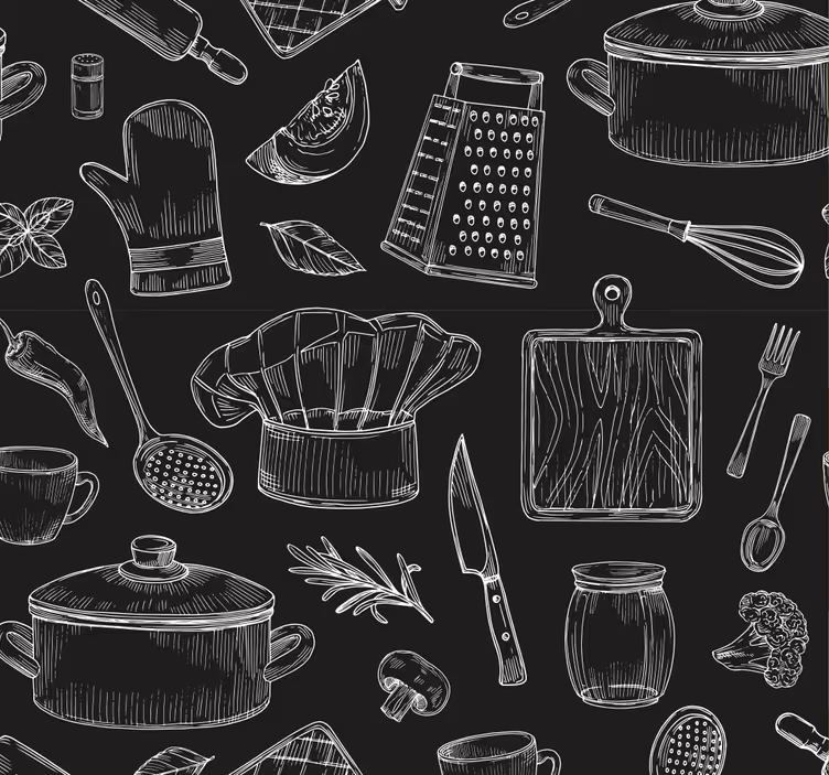 Kitchen roller blind with utensil sketches design - TenStickers