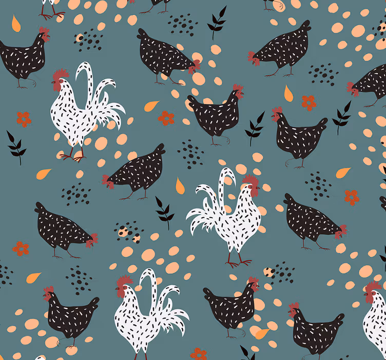 Kitchen roller blind featuring black and white chickens - TenStickers