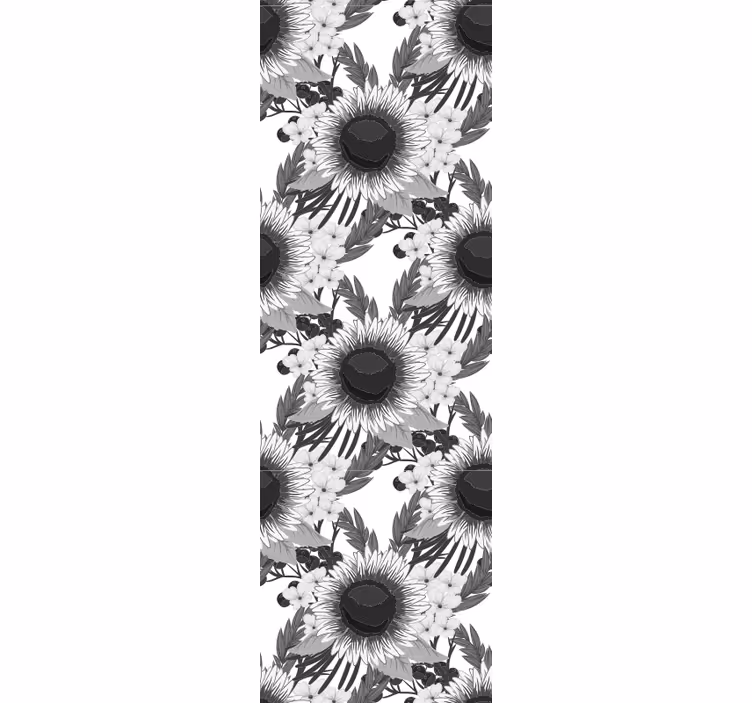 Dining room roller blind with black and white sunflowers - TenStickers