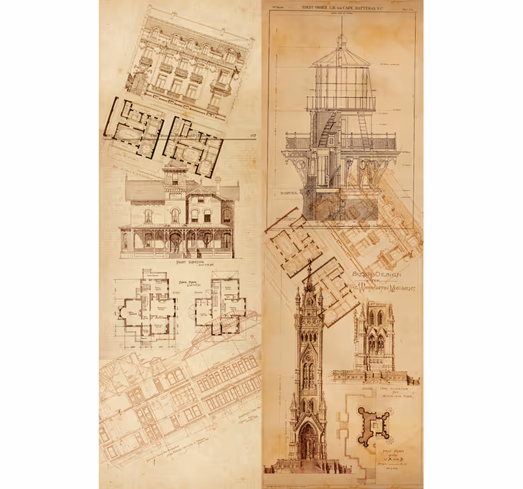 Dining room roller blind architectural gem - TenStickers