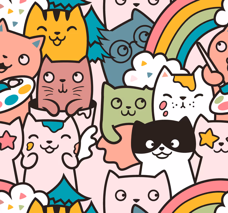 Children room roller blind cat doodle pastel pattern - TenStickers