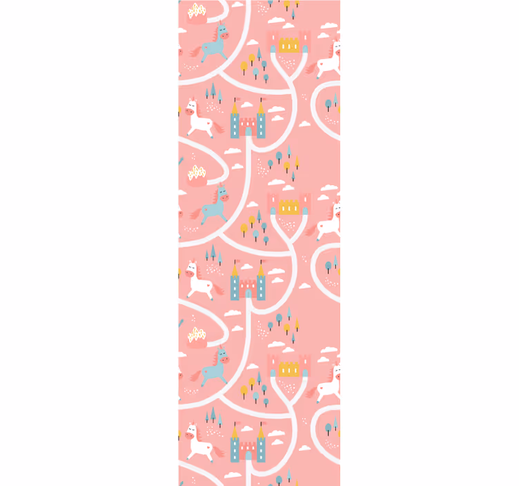 Children room roller blind with pink unicorns and castles - TenStickers