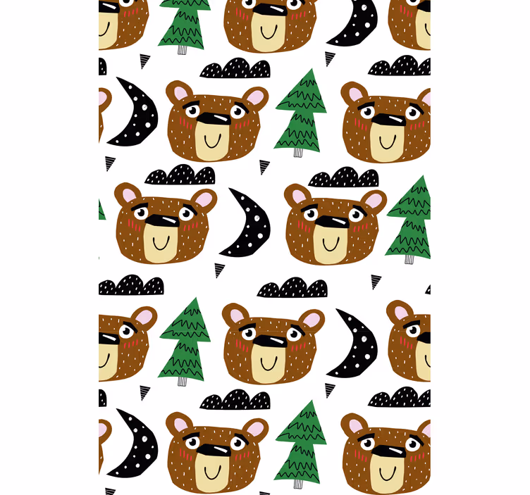 Children room roller blind with solid color bears and trees - TenStickers