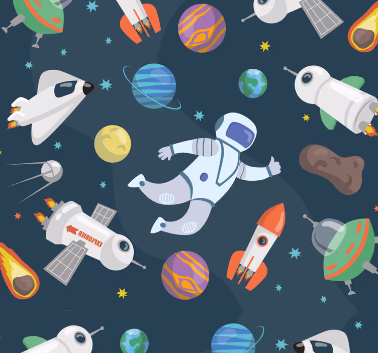 Children room roller blind space ships - TenStickers