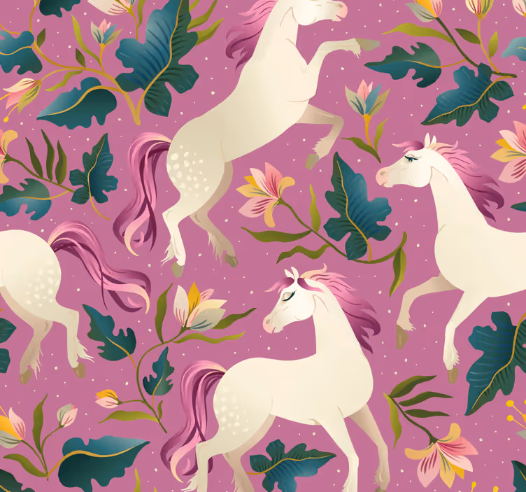 Children room roller blind with pink floral horse design - TenStickers