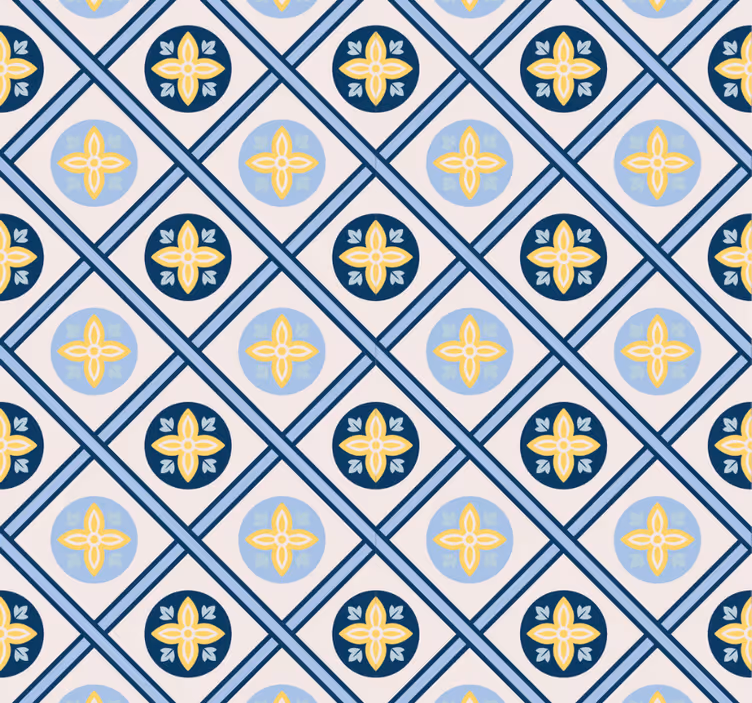 Modern roller blind in baby blue and yellow tile - TenStickers