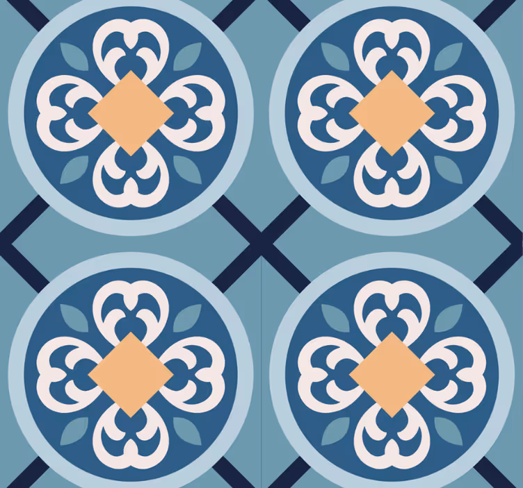 Modern roller blind in sea-blue portuguese tile - TenStickers