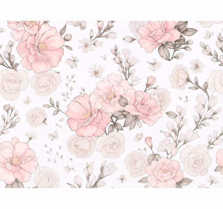 Pink roller blind in pink grey floral design - TenStickers