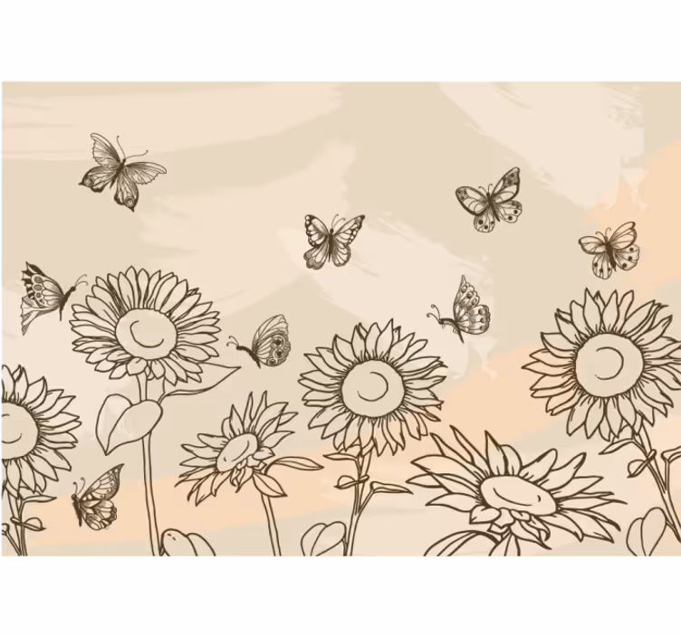 Kitchen roller blind in beige sunflowers and butterflies - TenStickers