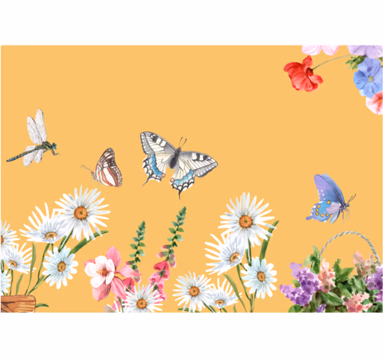 Kitchen roller blind daisy flower and butterflies - TenStickers