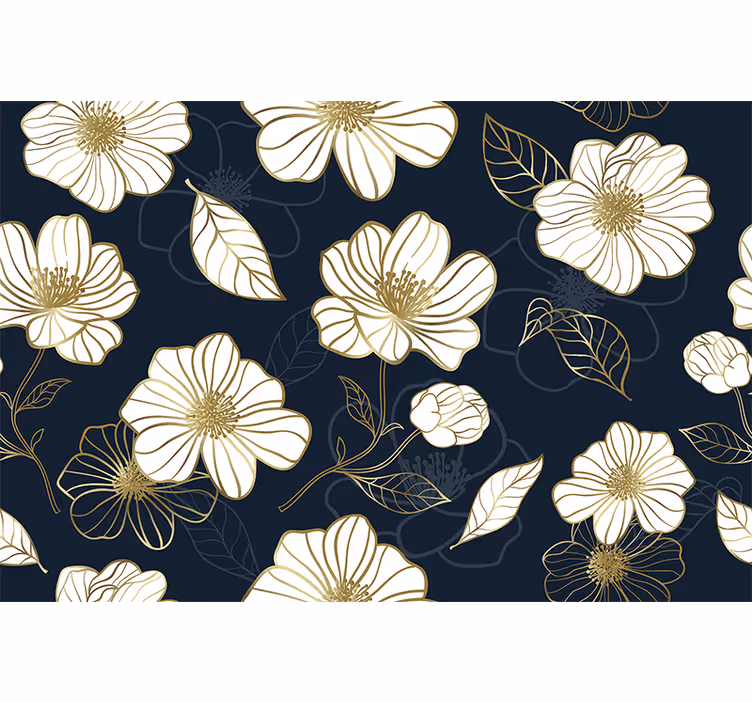 Kitchen roller blind with minimalistic gold flower lineart - TenStickers