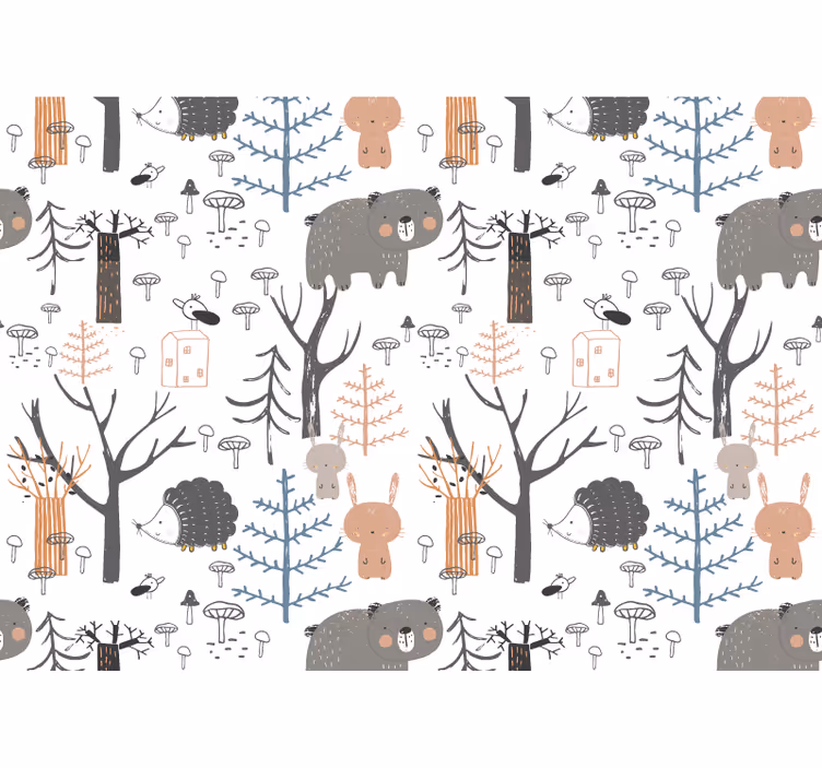 White roller blind scandinavian forest animals - TenStickers
