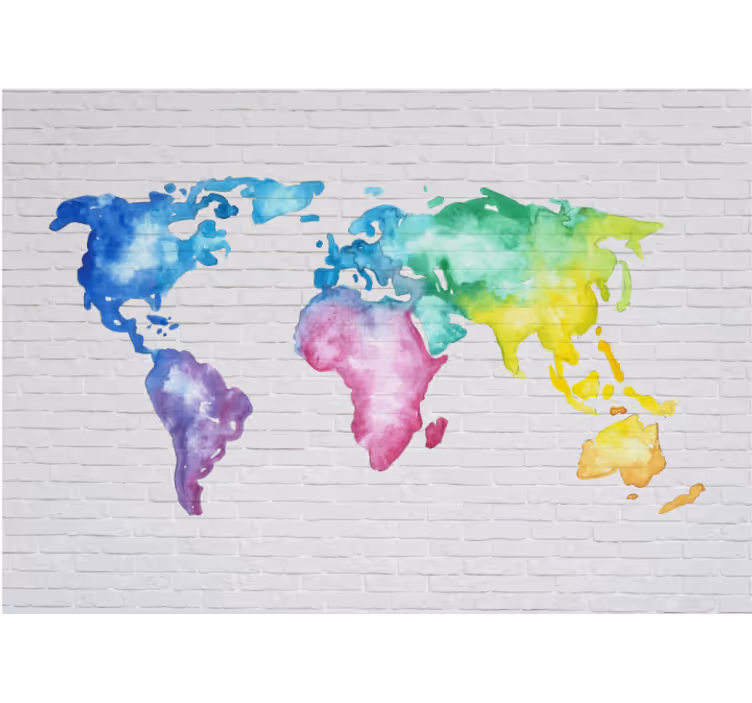 White roller blind colourful world map wall - TenStickers
