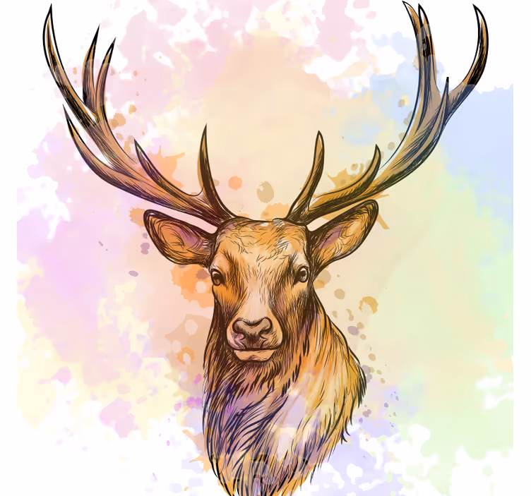 Living room roller blind paint splash stag - TenStickers