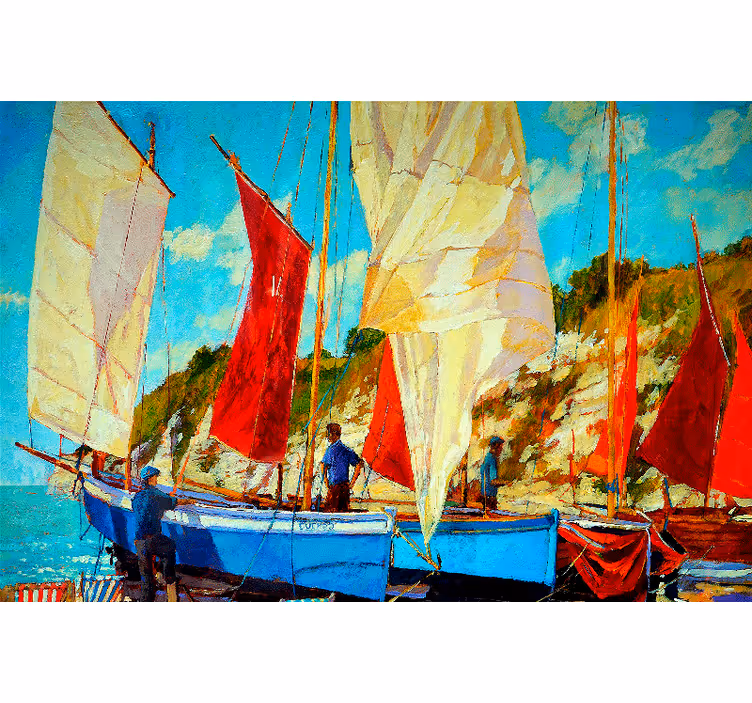 Living room roller blind three boats on water - TenStickers