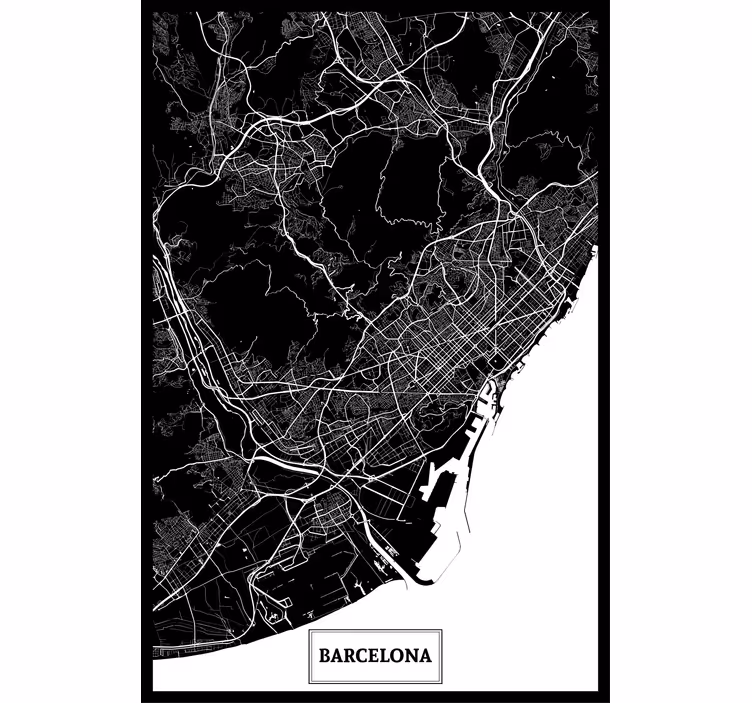 Living room roller blind topographic map barcelona - TenStickers