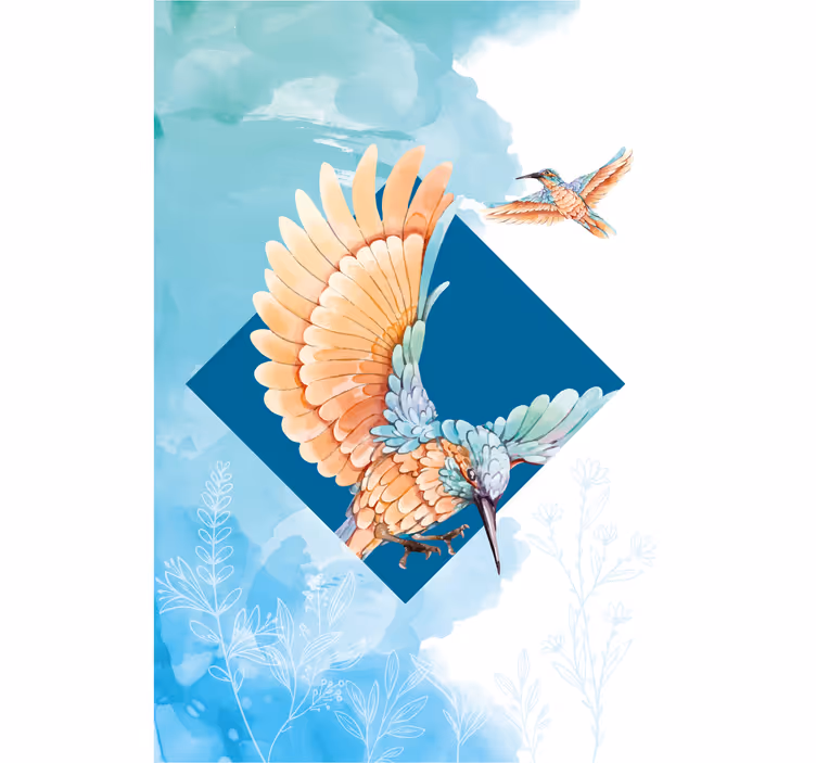 Living room roller blind kingfisher birds design - TenStickers