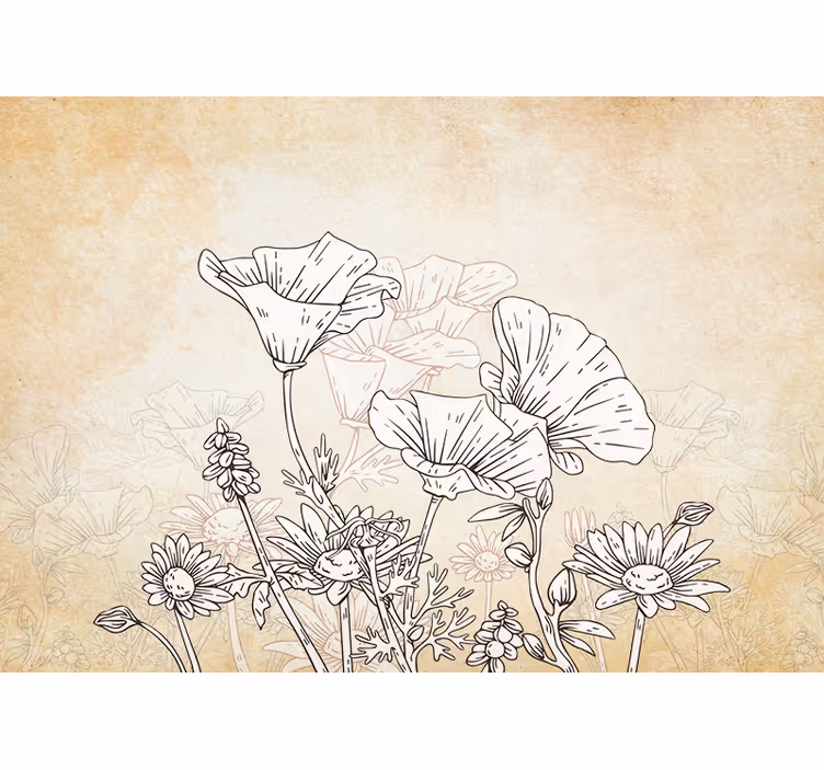 Beige roller blind vintage meadow design - TenStickers