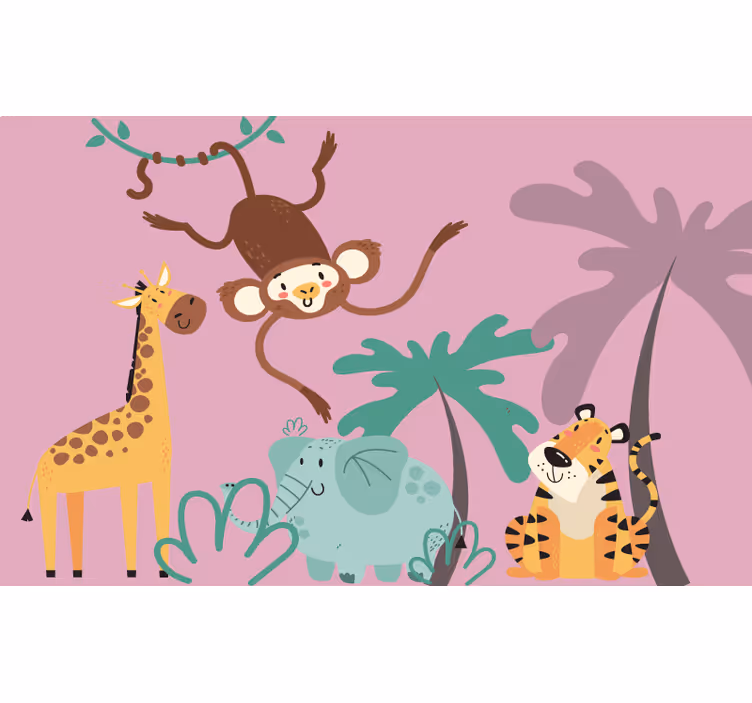 Purple roller blind with colorful safari animals - TenStickers