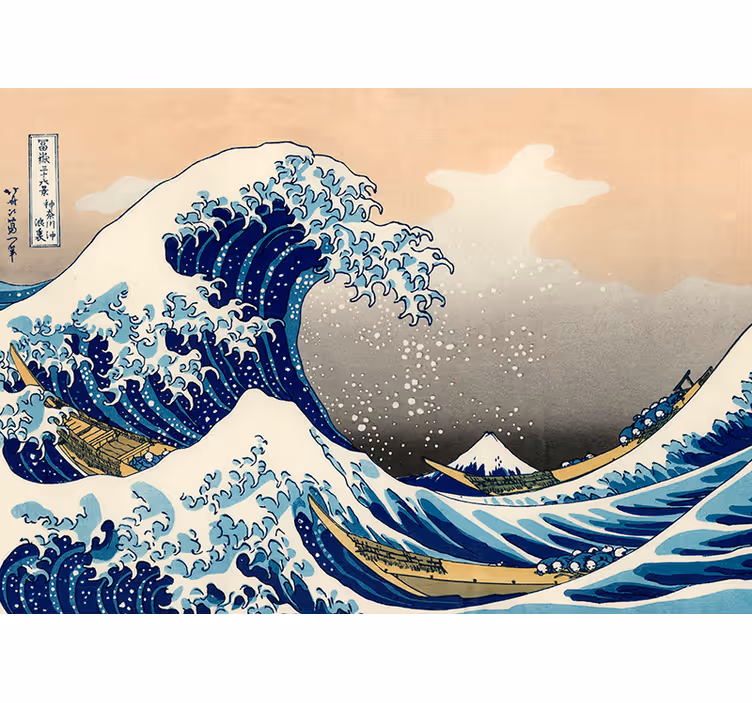 Living room roller blind hokusai wave mural - TenStickers