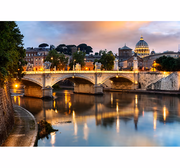 Living room roller blind view of rome from tiber - TenStickers