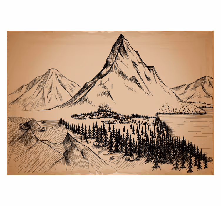 Living room roller blind forest etching design - TenStickers