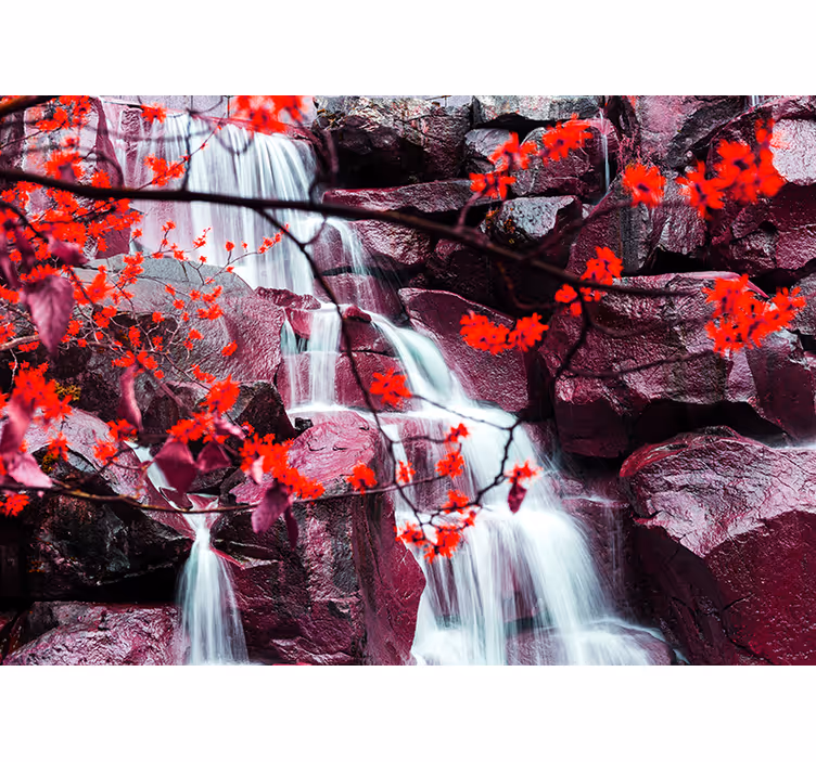 Living room roller blind spring forest waterfall - TenStickers