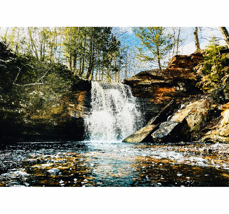 Living room roller blind landscape waterfall forest - TenStickers
