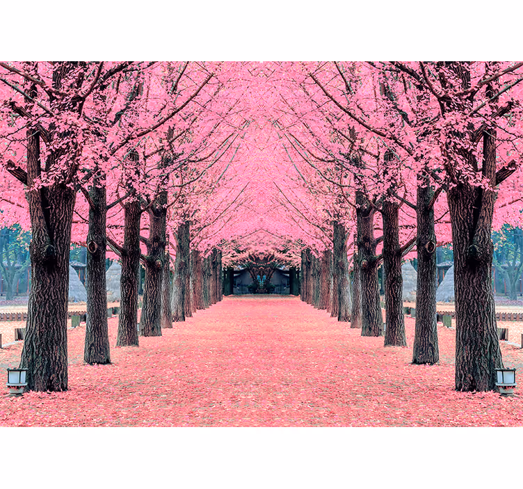 Living room roller blind pink trees nami island - TenStickers
