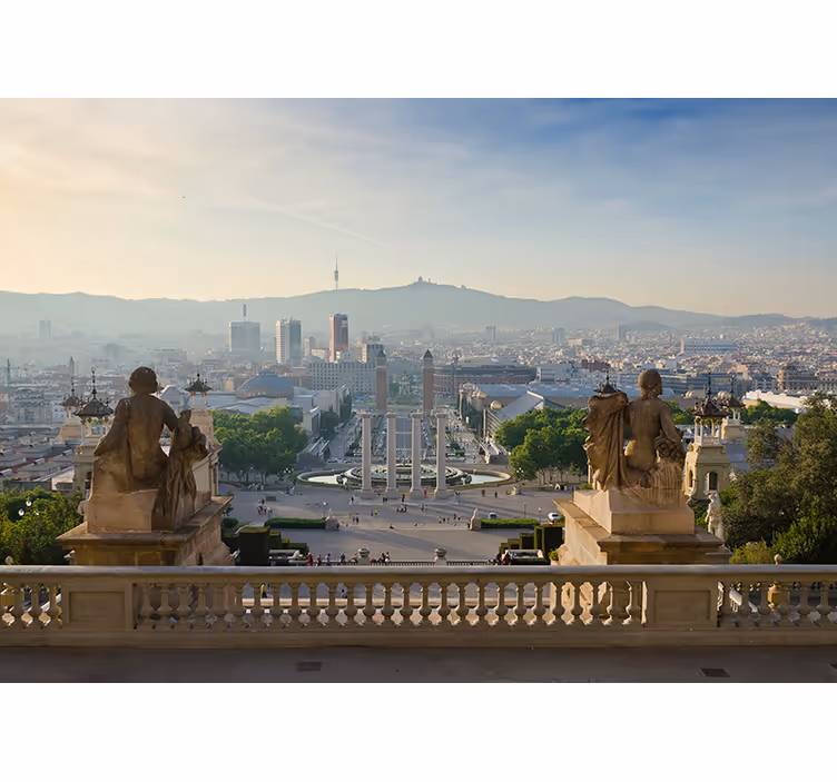 Living room roller blind montjuïc fountain mural - TenStickers