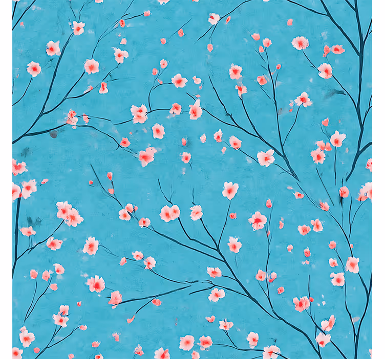 Blue roller blind with teal cherry blossoms - TenStickers