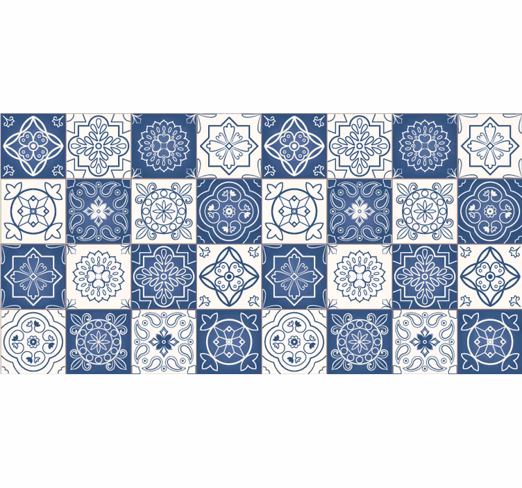 Blue roller blind in blue tile print - TenStickers