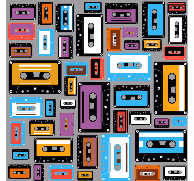 Living room roller blind retro 80s cassette pattern - TenStickers