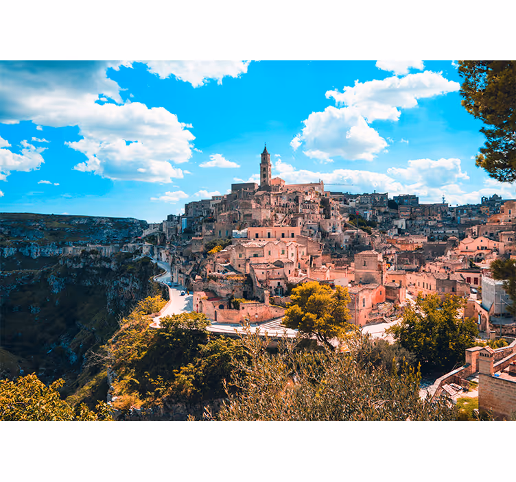 Living room roller blind matera cityscape - TenStickers