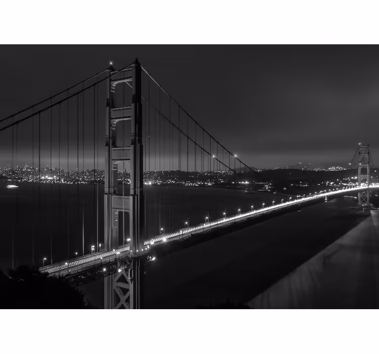 Living room roller blind golden gate night black white - TenStickers