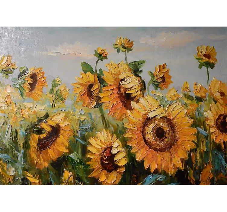 Living room roller blind painted sunflower field - TenStickers