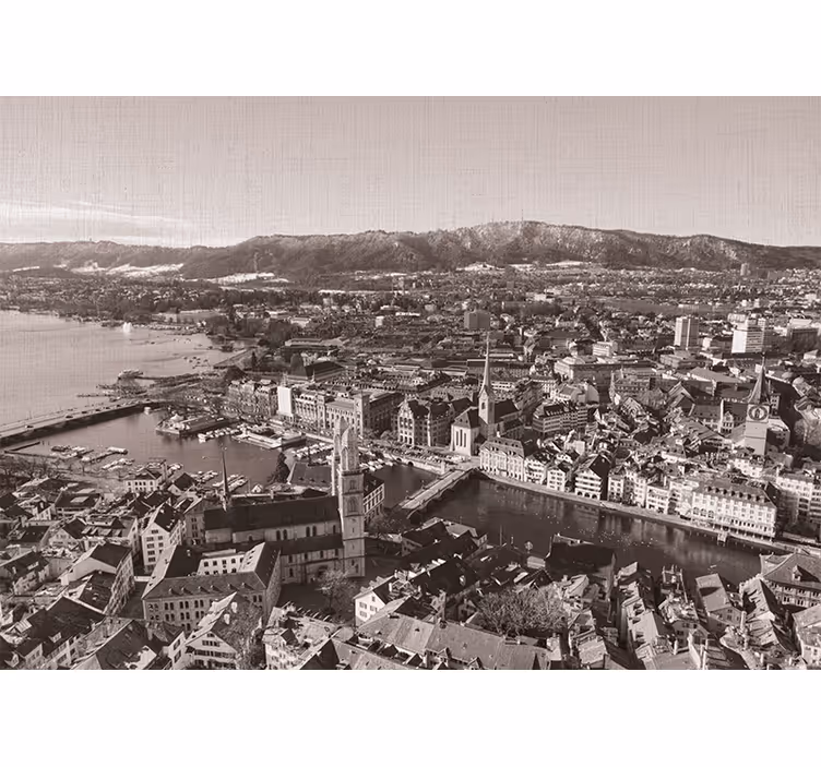 Living room roller blind zürich with mountains backdrop - TenStickers