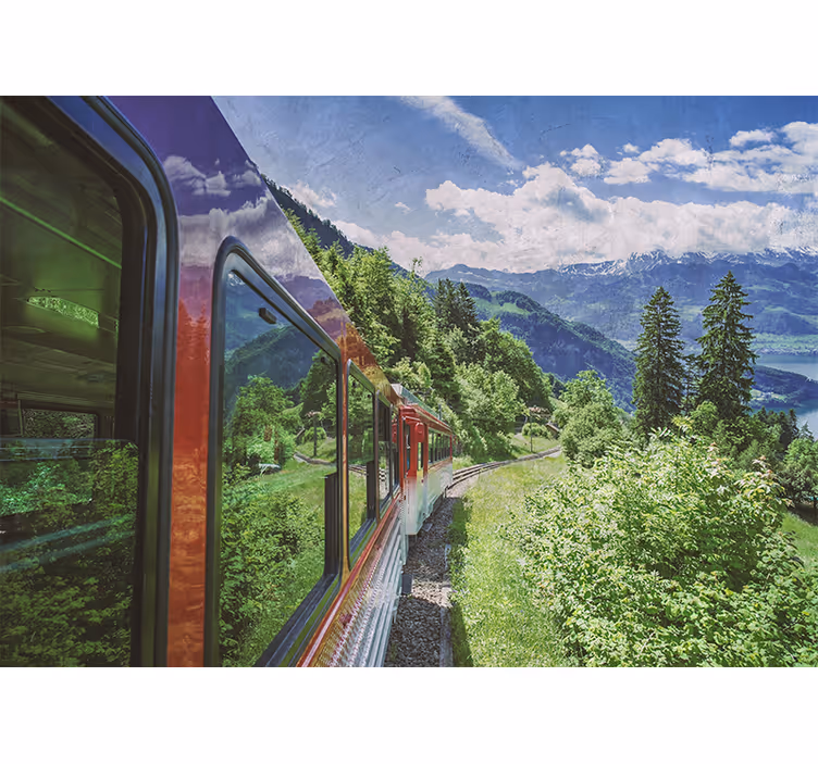 Living room roller blind red train in the forest - TenStickers