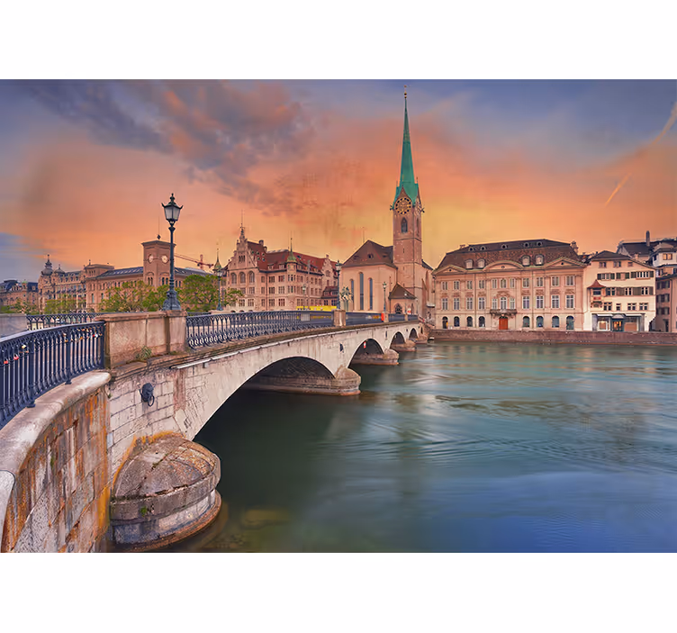Living room roller blind zürich lake bridge - TenStickers