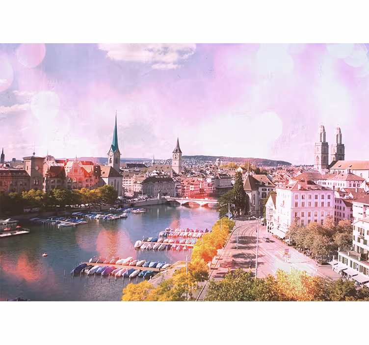 Living room roller blind zürich house and lake view - TenStickers
