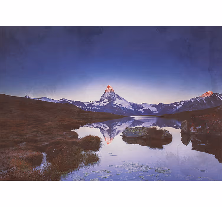 Living room roller blind snowy mountain reflection - TenStickers