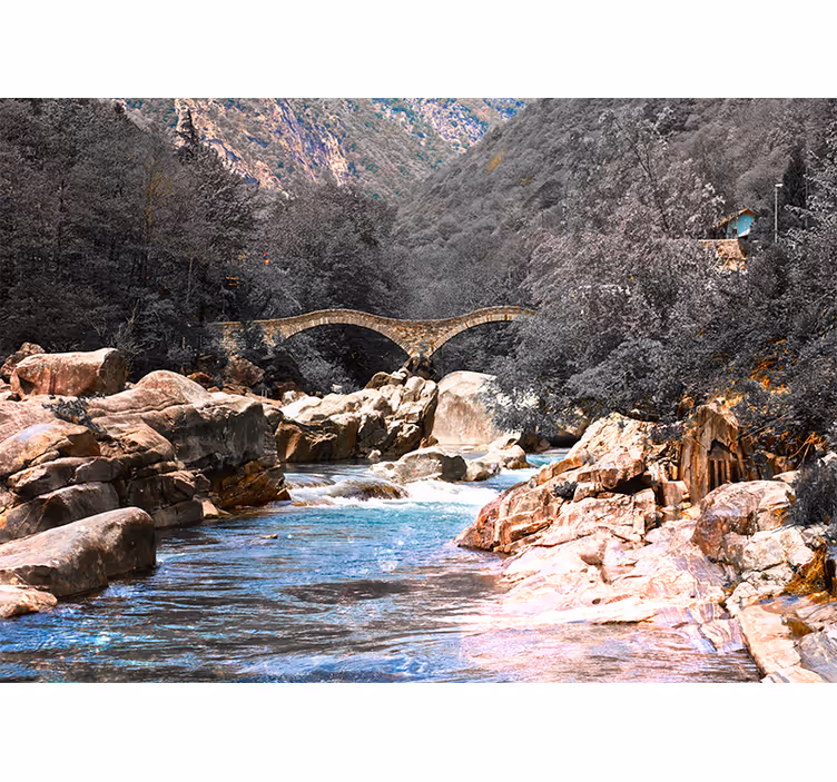 Living room roller blind river in the forest with bridge - TenStickers