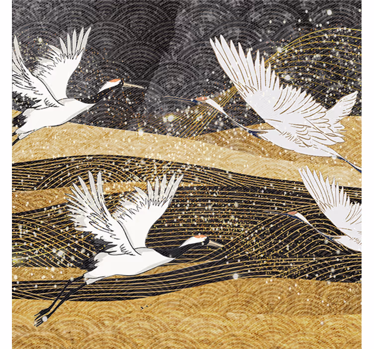 Living room roller blind white oriental birds - TenStickers