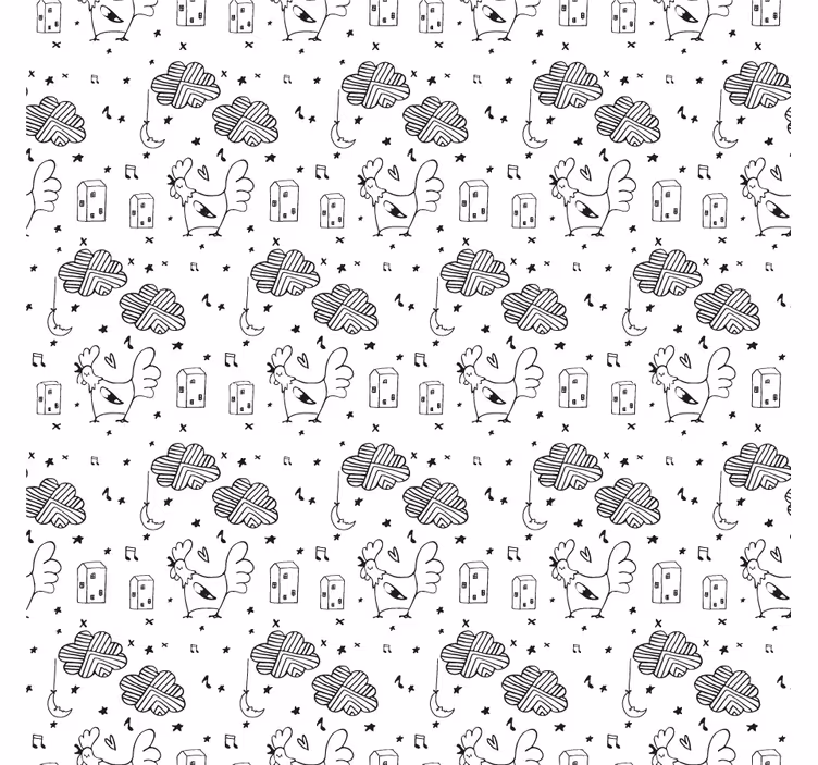 Living room roller blind black and white chickens - TenStickers