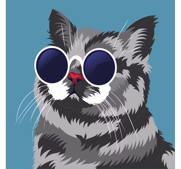 Living room roller blind funny painting of a gray cat - TenStickers