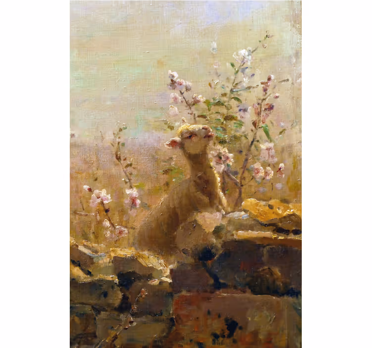 Living room roller blind with funny sheep painting - TenStickers